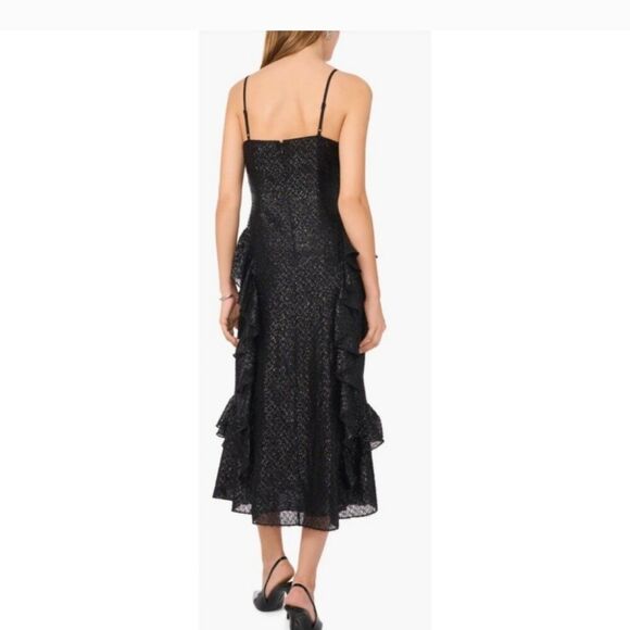 I. State Wildest Dream Black Metallic Tiered & Ruffled Midi Dress Size 2 NWT - Picture 2 of 4